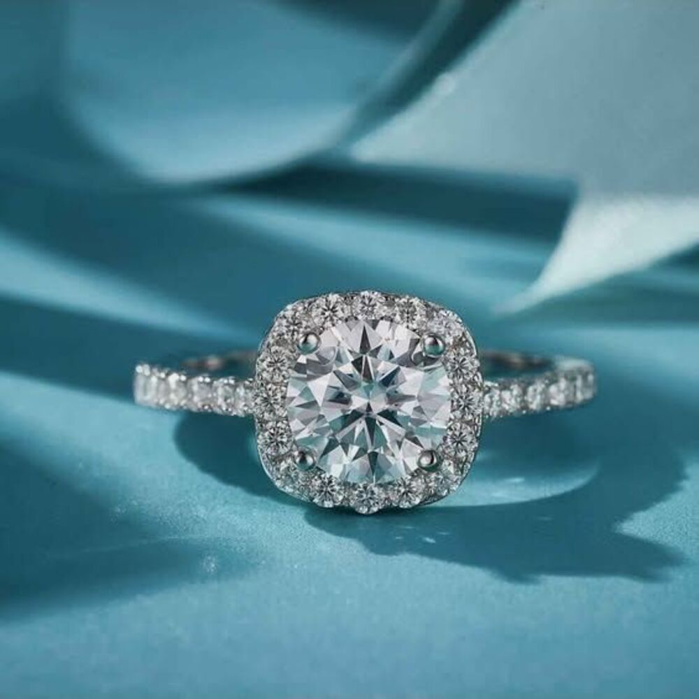 DVVS 1.2ct 7.mm Moissanite Round Cut Square Wedding Ring Size 5,6,7,or 8